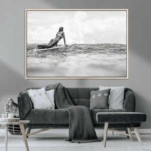 Black and White Surfing Wall Art Canvas Print – Framed Ocean