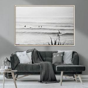 Surfer Silhouette Wall Art – Framed Calm Ocean Canvas