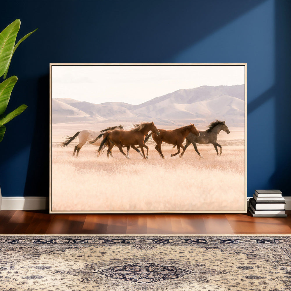 Wild Horse Wall Art Canvas Print – Framed Rustic Western Art