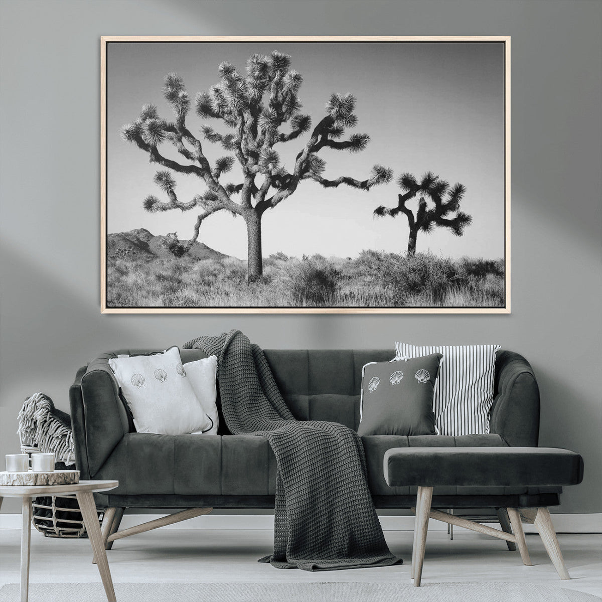 Joshua Tree Wall Art Canvas Print – Framed Monochrome Desert