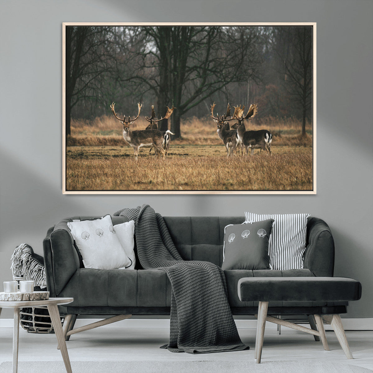Deer Wall Art Canvas Print – Framed Rustic Wildlife Stags
