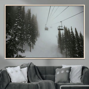 Ski Lift Wall Art Canvas Print – Snowy Pines Misty Landscape
