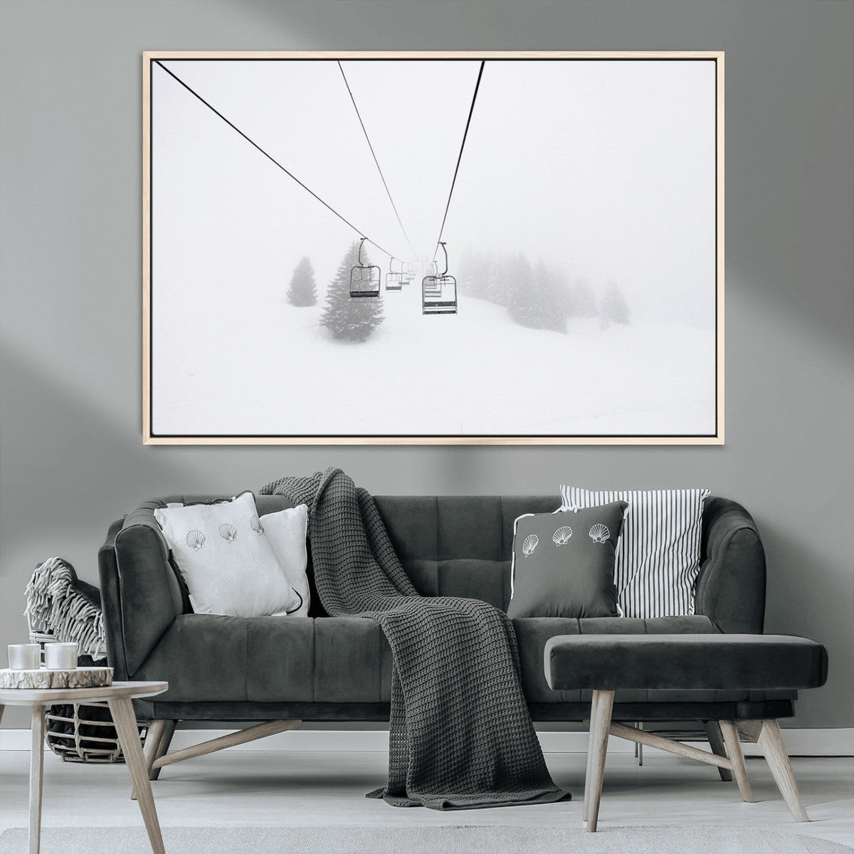 Ski Lift Wall Art Canvas Print – Snowy Alpine Landscape