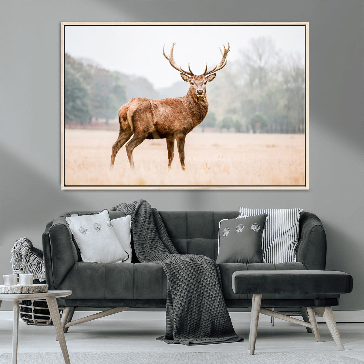 Vintage Wildlife Wall Art Canvas Print – Misty Landscape
