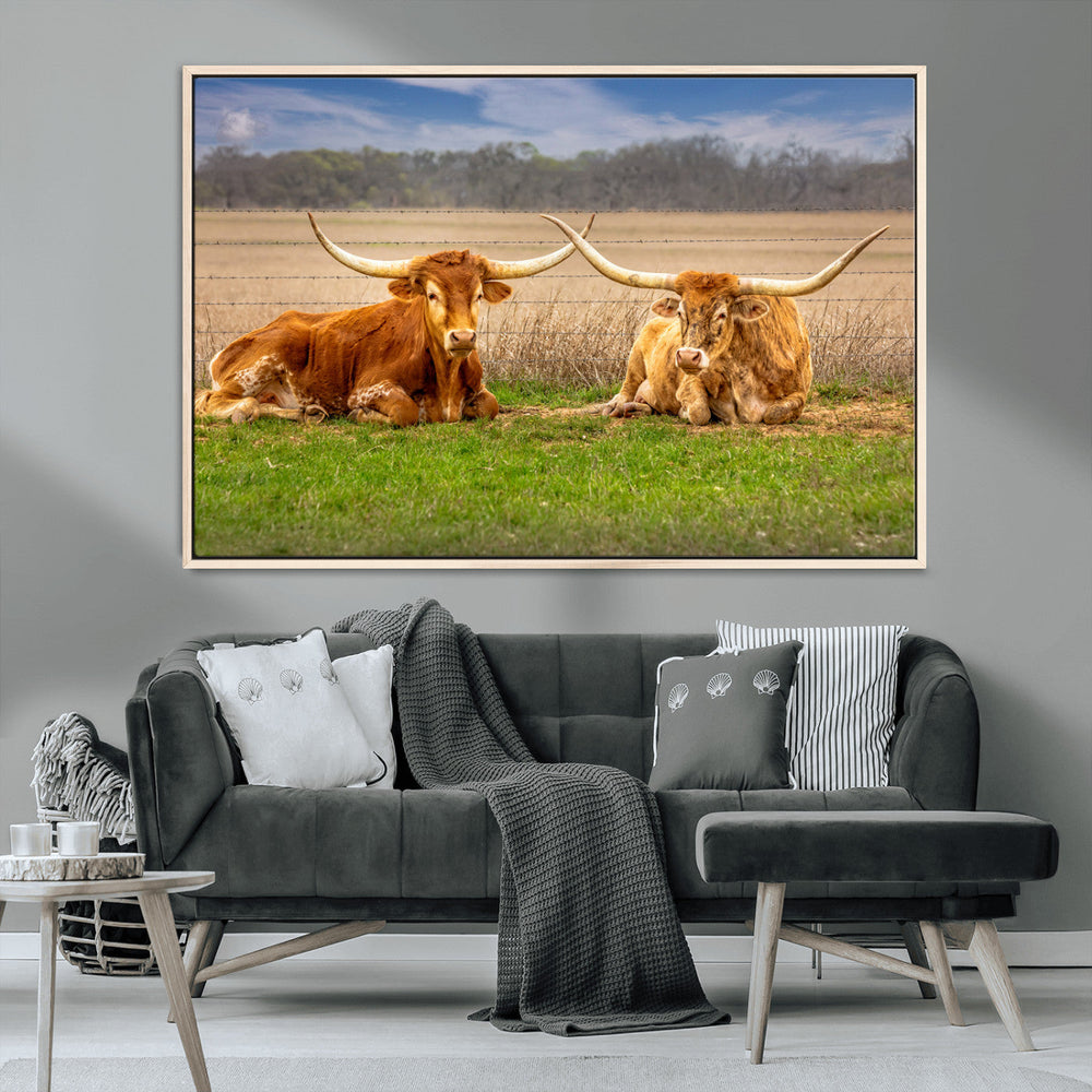 Texas Longhorn Pair Wall Art Canvas Print – Peaceful Rustic