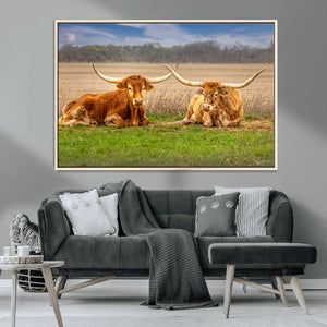 Texas Longhorn Pair Wall Art Canvas Print – Peaceful Rustic