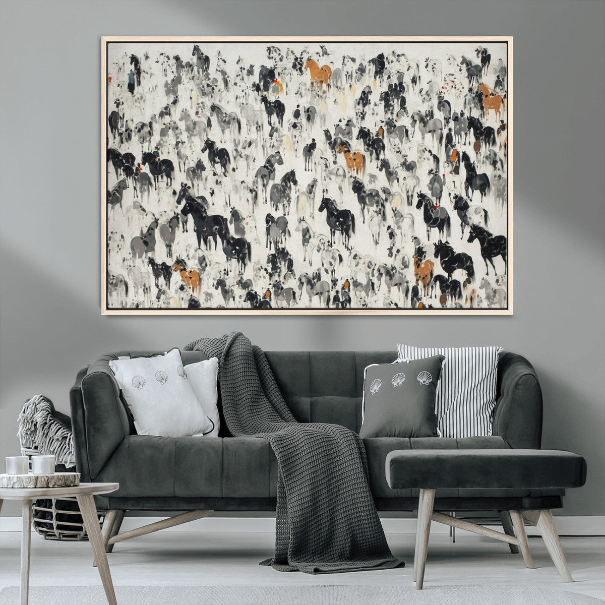 Wild Horse Stampede Wall Art Canvas Print – Monochrome