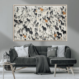 Wild Horse Stampede Wall Art Canvas Print – Monochrome
