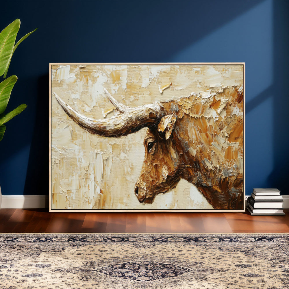 Rustic Longhorn Bull Wall Art Canvas Print – Vintage Western