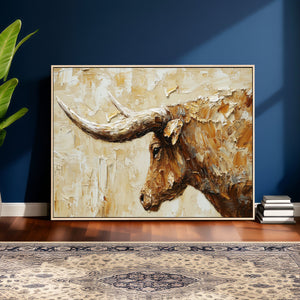 Rustic Longhorn Bull Wall Art Canvas Print – Vintage Western