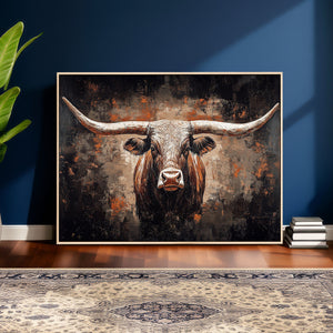 Abstract Longhorn Wall Art Canvas Print – Vintage Western
