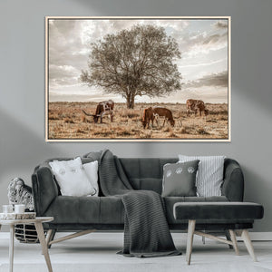 Texas Longhorn Cattle Wall Art, Rustic Western Ranch Canvas