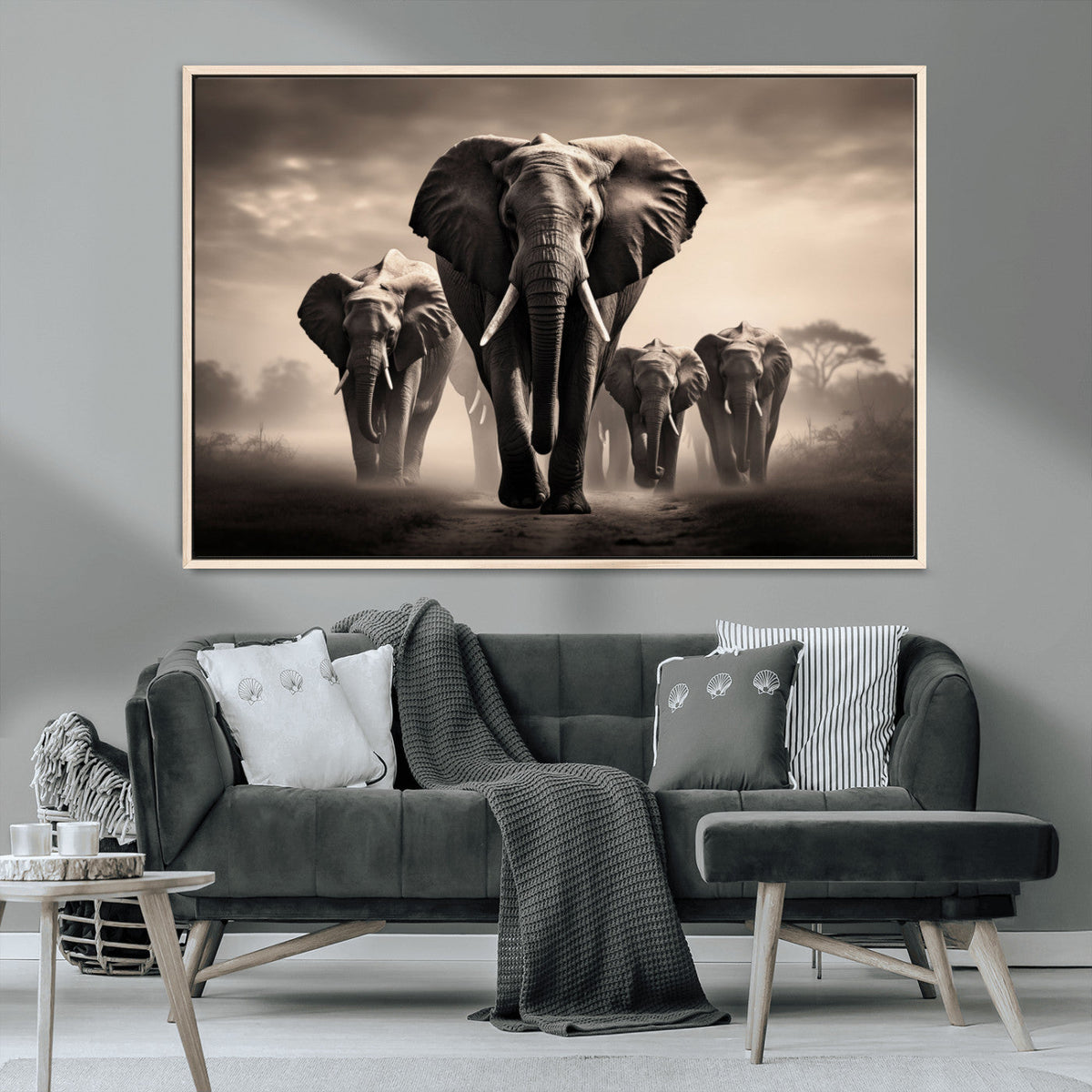Elephant Family Wall Art Canvas Print, Framed Elephant Wall