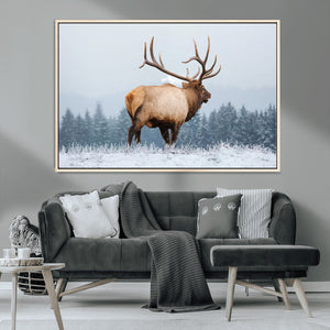 Majestic Elk Snowy Forest Wall Art Canvas Print – Winter