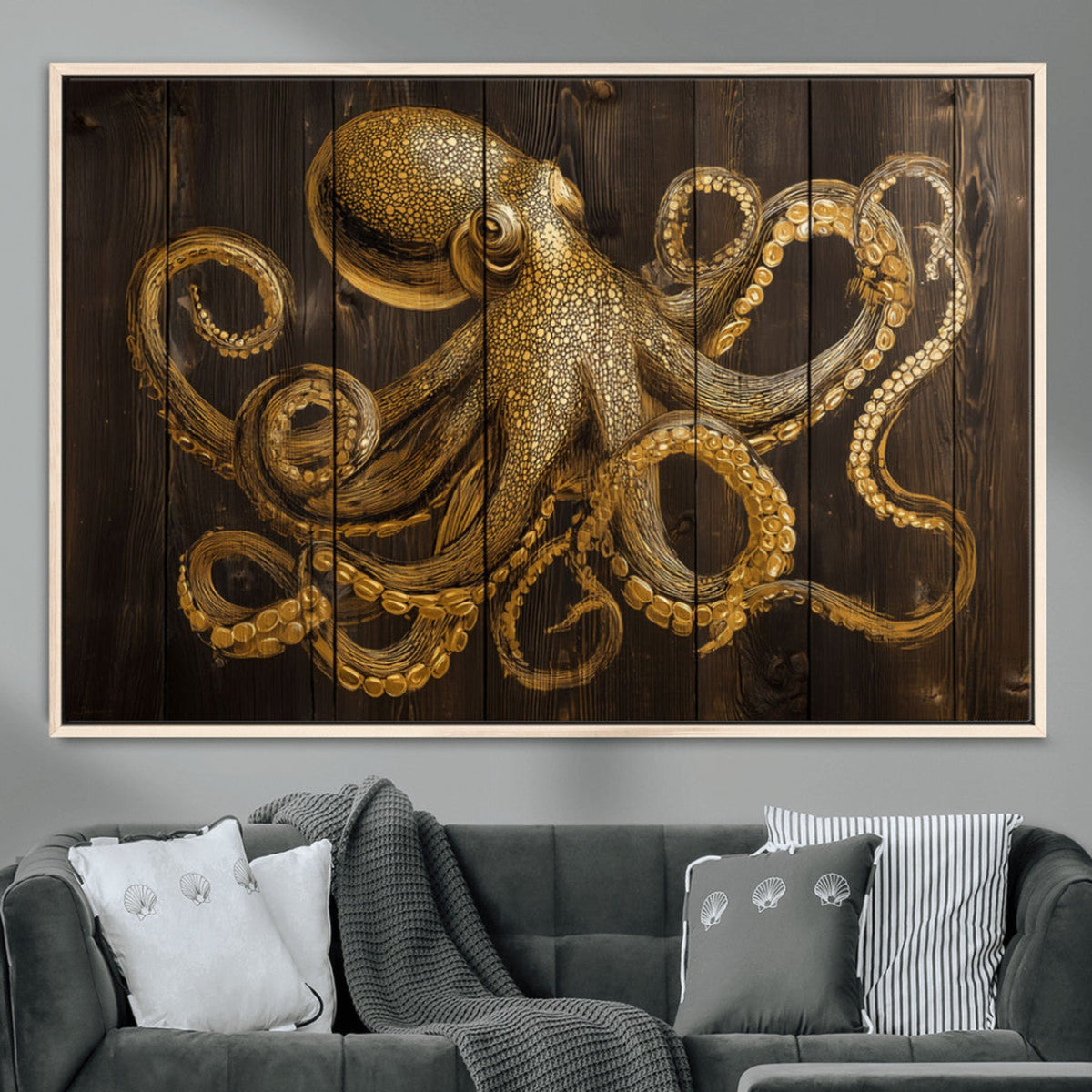 Octopus Wall Art Canvas Print – Wooden Art Sea Creature