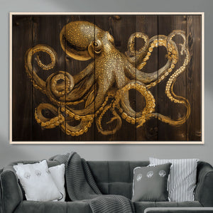 Octopus Wall Art Canvas Print – Wooden Art Sea Creature