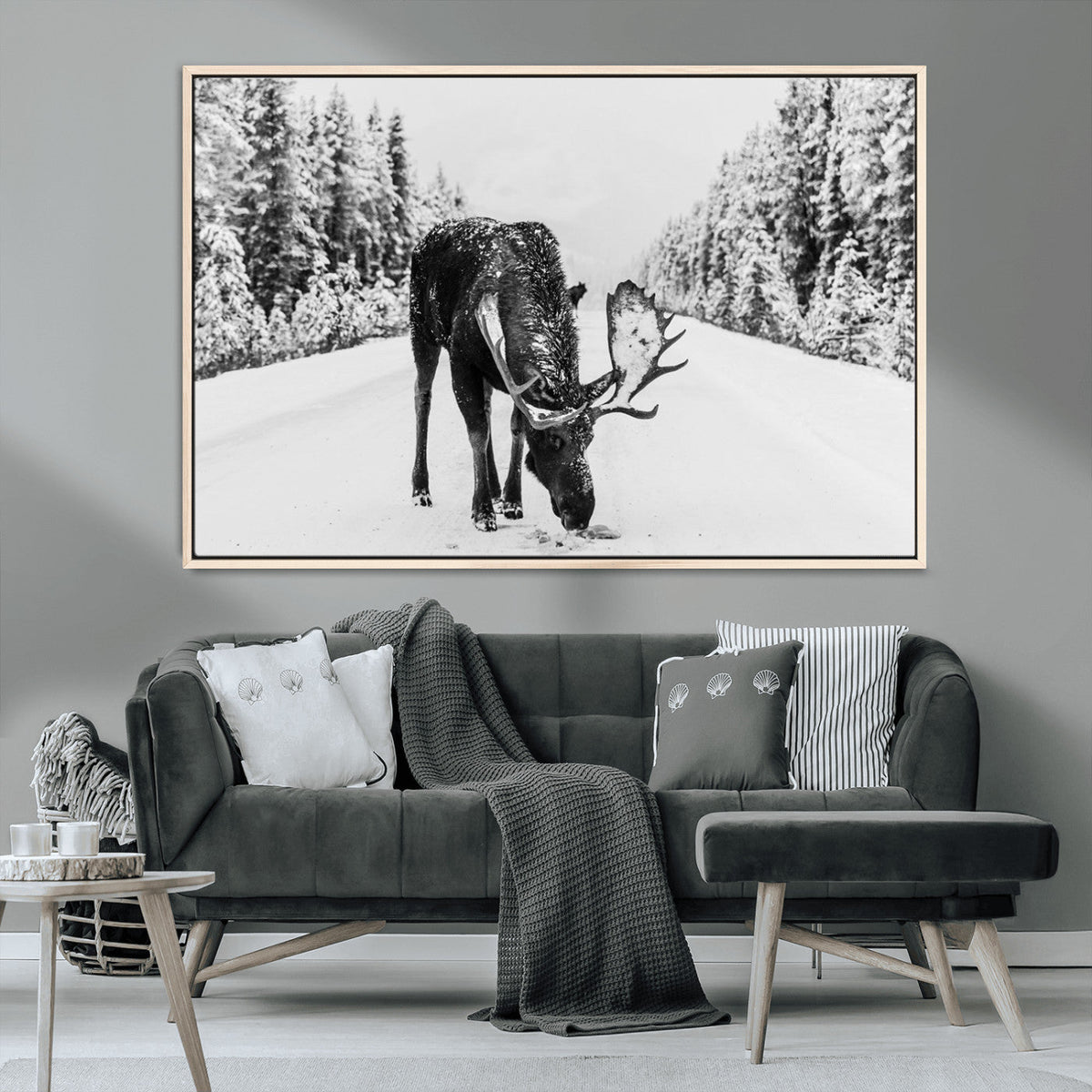 Moose Wall Art Canvas Print – Winter Snowy Forest Antlers