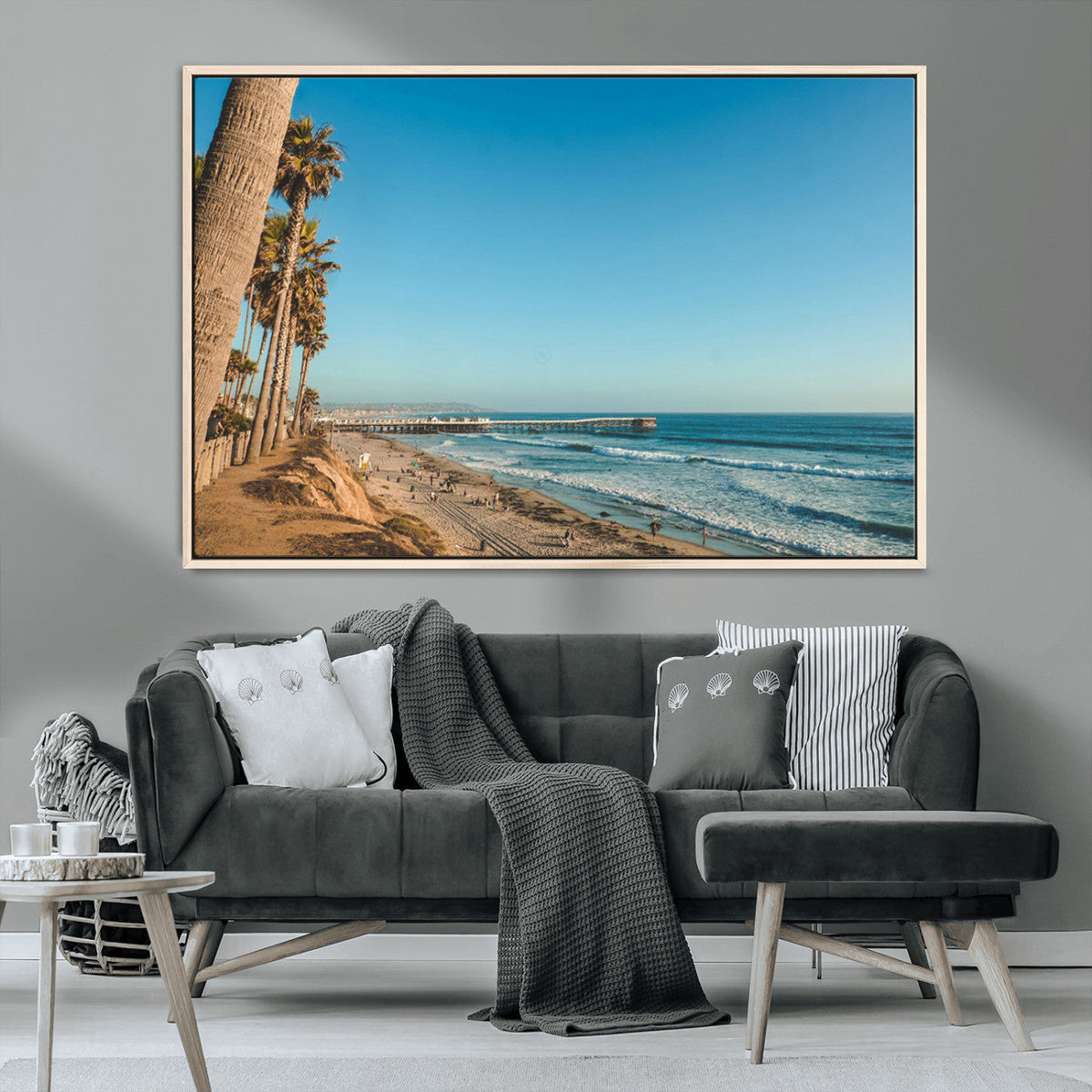 Scenic Beach Wall Art Canvas Print – Tall Palm Trees, Sandy
