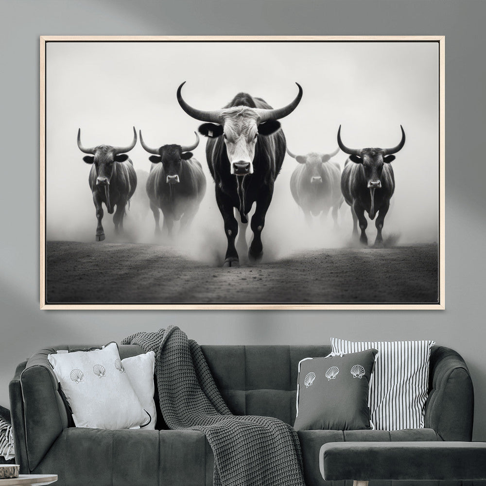 Texas Longhorn Wall Art Canvas Print, Framed Speckled Cow