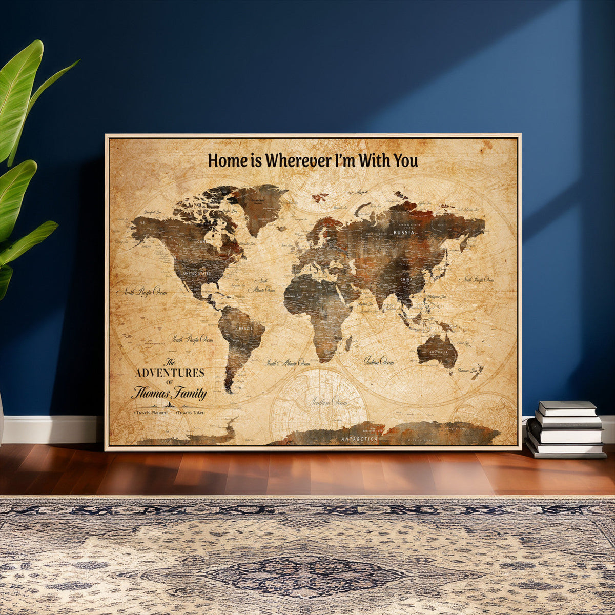 Vintage World Map Canvas Wall Art Print, Personalized
