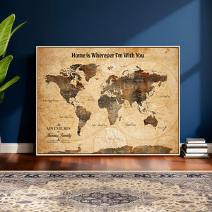 Vintage World Map Canvas Wall Art Print, Personalized