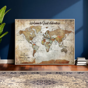 Personalized World Map Wall Art Canvas Print – Custom Push