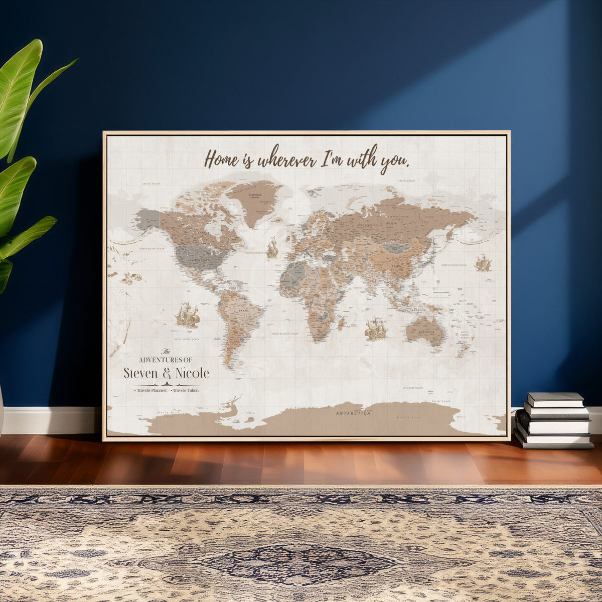 Personalized World Map Wall Art Canvas Print – Customizable