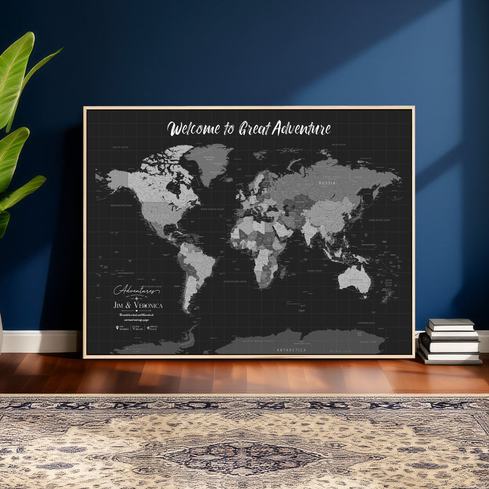 Custom World Map Canvas with Pins – Custom Framed Push Pin Maps - NEWMAP-21