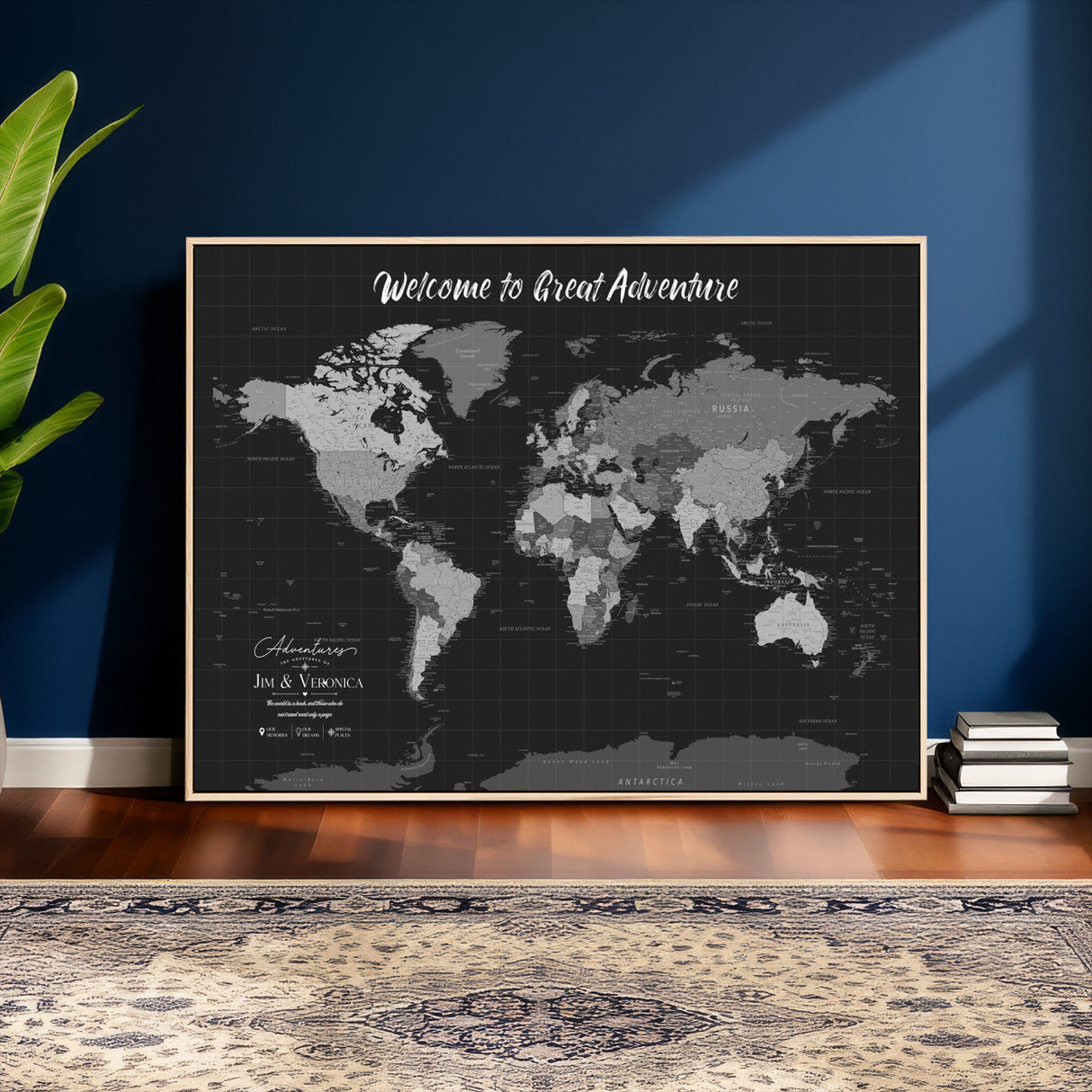 Custom World Map Canvas with Pins – Custom Framed Push Pin Maps - NEWMAP-21