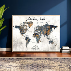 Custom Push Pin World Map Wall Art Canvas Print –
