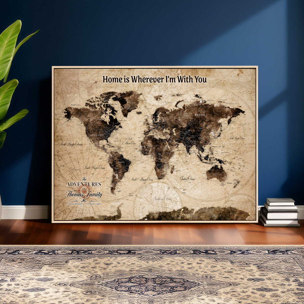 Personalized Framed World Map Wall Art Canvas Print – Custom