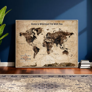 Personalized Framed World Map Wall Art Canvas Print – Custom