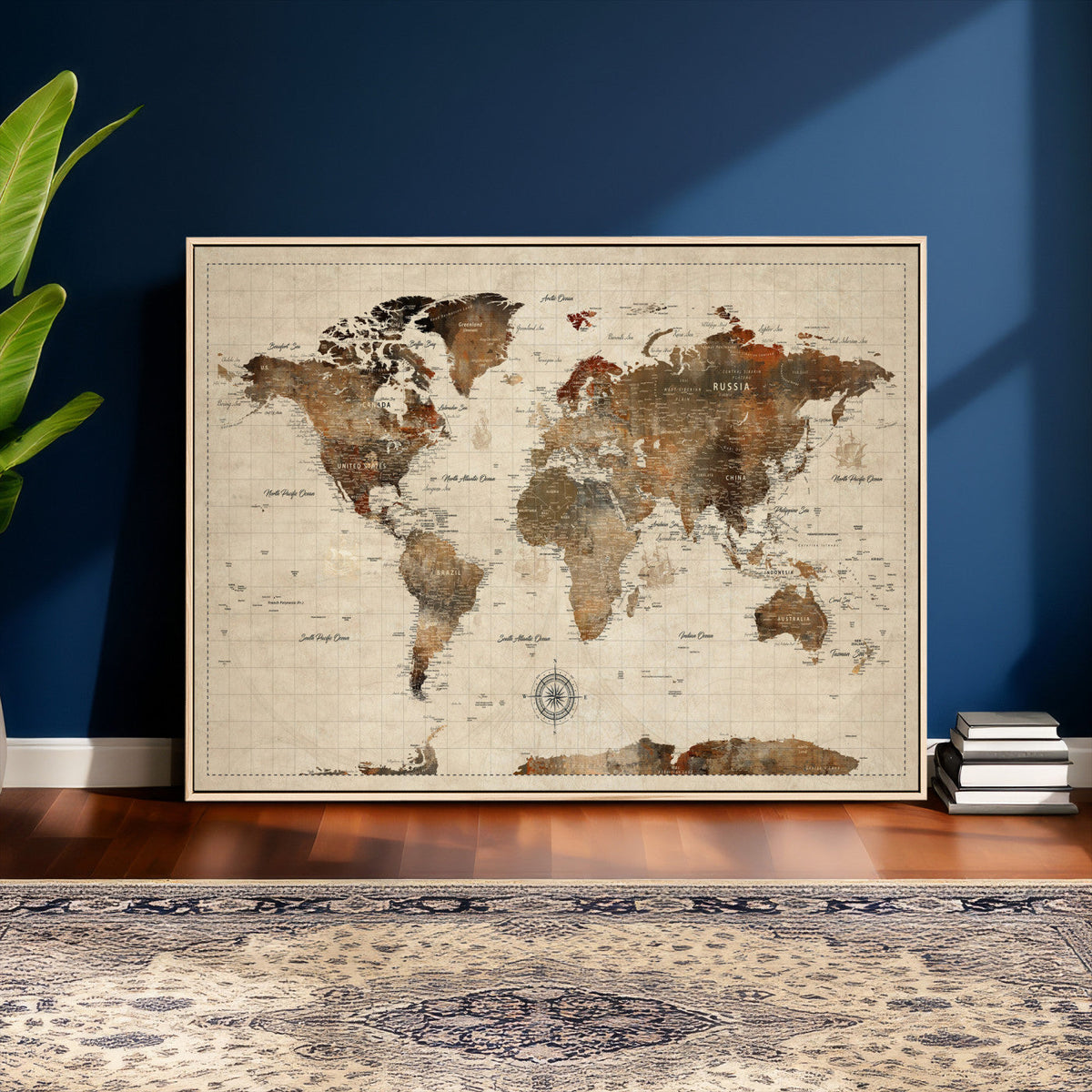 World Map Canvas Print – Framed Detailed Map of the World