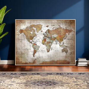 Vibrant Watercolor World Map Canvas Wall Art – Framed Travel