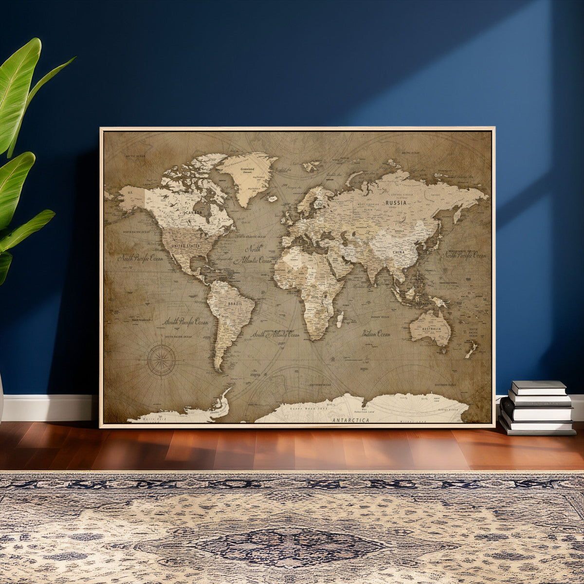 World Map Wall Art Canvas Print, Framed Map Art Picture