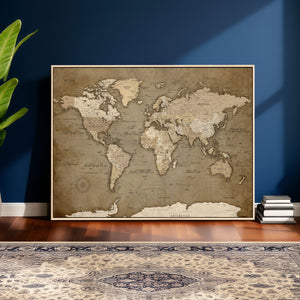 World Map Wall Art Canvas Print, Framed Map Art Picture