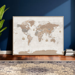 Framed Large World Map Canvas Print for Office Decor