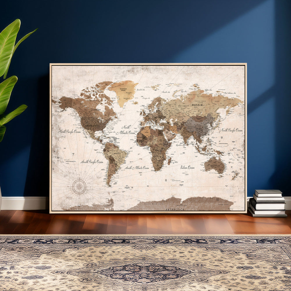 World Map Canvas Print – Framed Travel Map Wall Art for