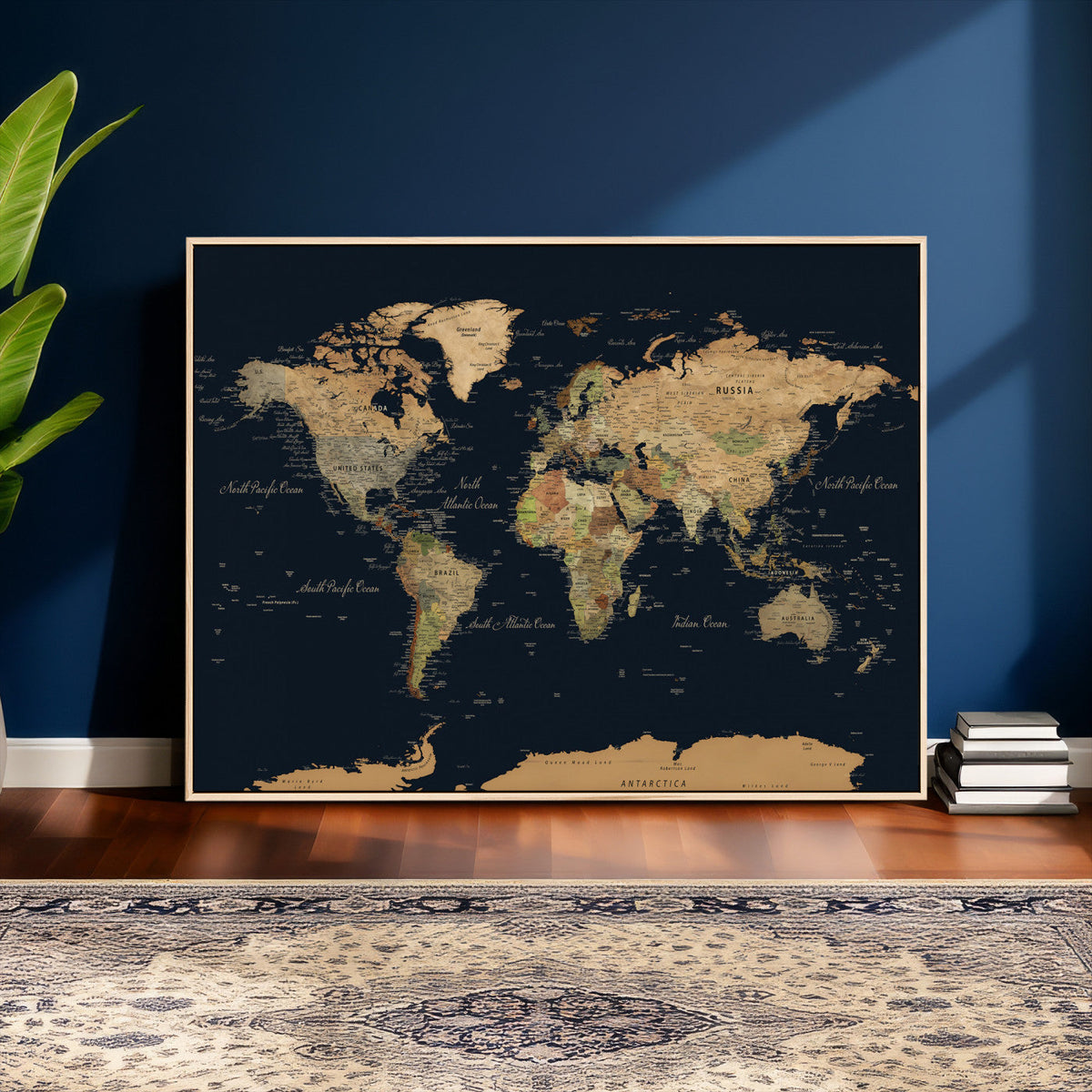 Vintage World Map Canvas on the Dark Background Wall Art