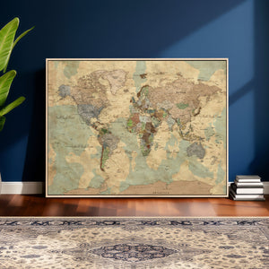 Vintage World Map Wall Art | Ready to Hang and Framed