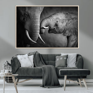 Elephant Family Wall Art Canvas, Framed Elephant Family
