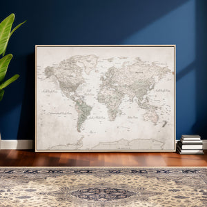 Antique Style World Map Canvas Print - Vintage Detailed