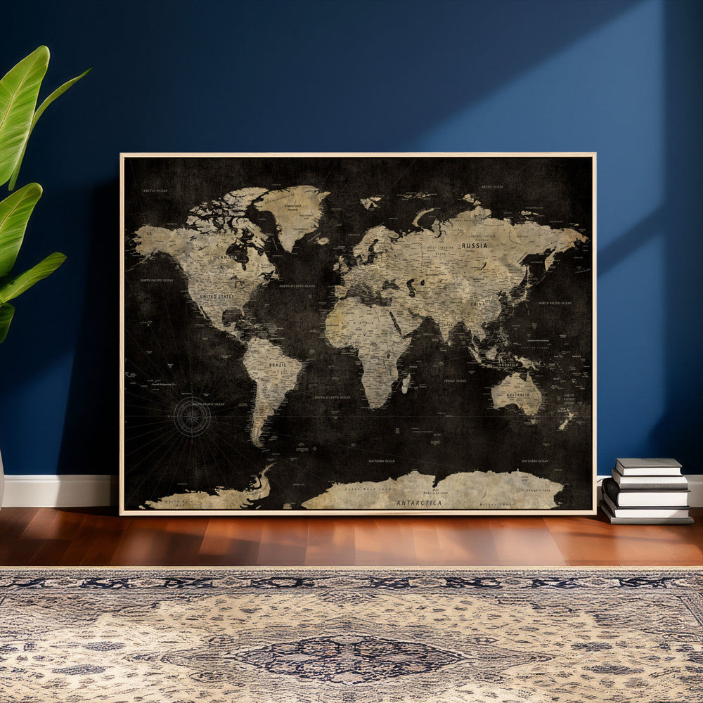 Push Pin World Map Canvas Wall Art Print, Interactive Travel