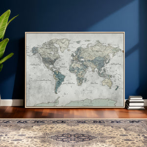 Neutral Vintage World Map Canvas Wall Art Print, Classic Map