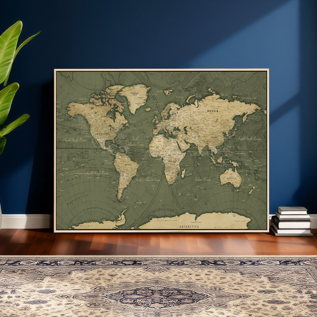 Large World Map Canvas Wall Art Print for Study Room Decor -