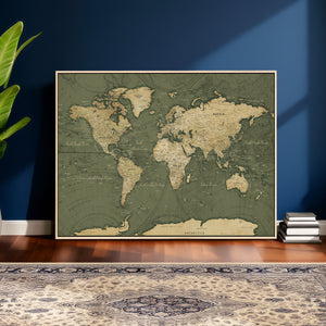 Large World Map Canvas Wall Art Print for Study Room Decor -