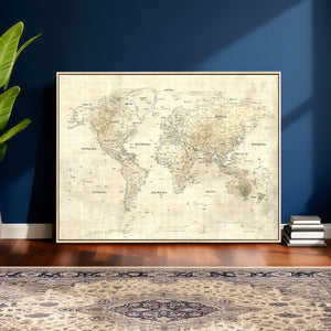 Colorful Watercolor World Map Canvas Wall Art – Framed