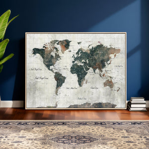 World Map Canvas Print – Framed Travel Map Wall Art for