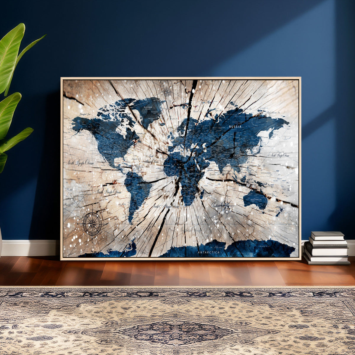 Rustic World Map Canvas Print – Framed Wall Art for Couples,