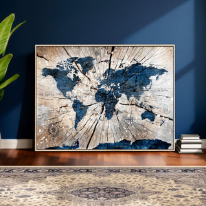 Rustic World Map Canvas Print – Framed Wall Art for Couples,
